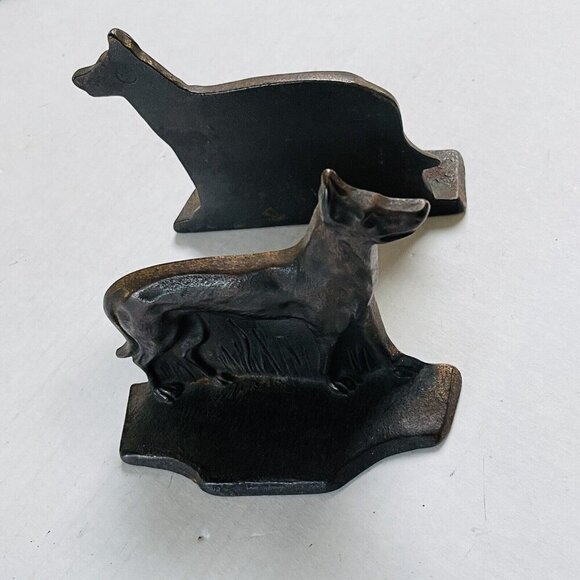 Vintage Cast Iron Bronze Copper Patina German Shepherd Dog Bookend Set Decor - Picture 8 of 8